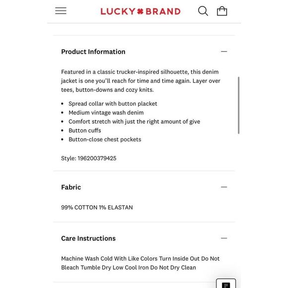 LUCKY BRAND Denim Jean Jacket Size L - Picture 7 of 9